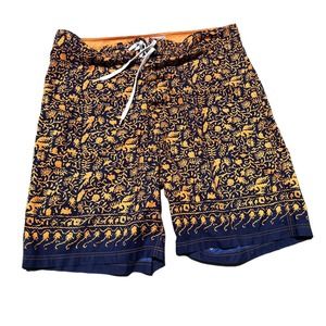 UTILITY Mens Board Shorts Size 38 Blue Orange Pattern Very Good Pre-owned Cond